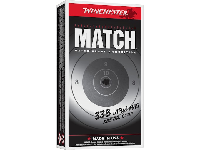 Winchester Match 338 Lapua Magnum 285 Grain Hollow Point Boat Tail Winchester Match 338 Lapua Magnum 285 Grain Hollow Point Boat Tail