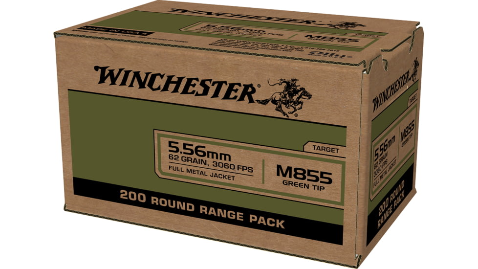 Winchester Green Tipped Brass Cased Centerfire WM855200 FMJ Ammo