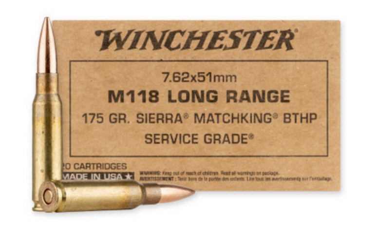 Winchester SGM118LRW Service Grade 7.62x51mm NATO 175gr Sierra MatchKing Boat Tail Hollow Point