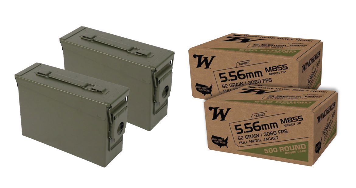 Bulk WINCHESTER LAKE CITY M855 GREEN TIP + Can FMJ Ammo