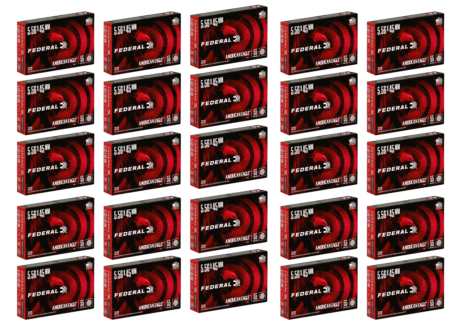 5.56 NATO Ammo - Bulk Federal American Eagle Boat Tail Ammo FMJ Bulk Federal American Eagle Boat Tail FMJ Ammo