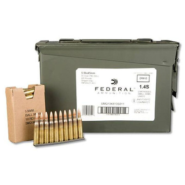 Federal, XM193, 556NATO, 55 Grain, Full Metal Jacket, 420 Rounds on Stripper Clips in Ammunition Can