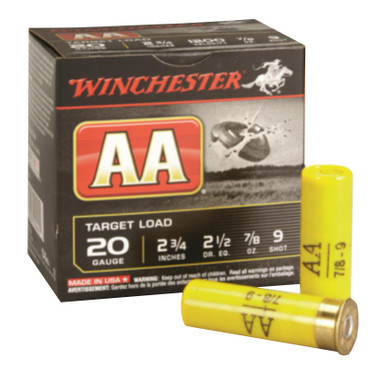 Winchester, #9 AA Shotshells, 20 Gauge, 2 3/4" Shell, 7/8 oz., 25 Rounds