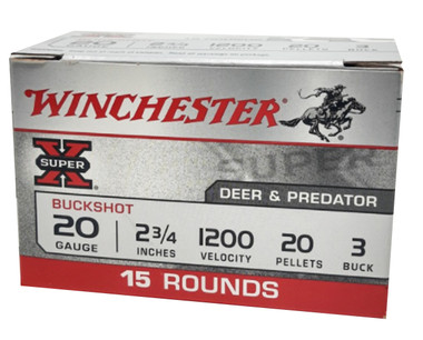 Winchester 20 Gauge Ammunition XB203VP 2-3/4" #3 Buck Shot 20 Pellets 1200fps 15 Rounds