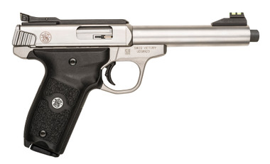 Smith  Wesson 10201 SW22 Victory 22 LR 101 5.50 SteelThreaded Barrel Satin Stainless SerratedSteel Slide Satin Stainless Steel Frame Black Textured Polymer Grips