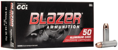 CCI Blazer Handgun Ammunition 3519, 38 Special +P, Full Metal Jacket (FMJ), 158 GR, 850 fps, 50 Rd/bx
