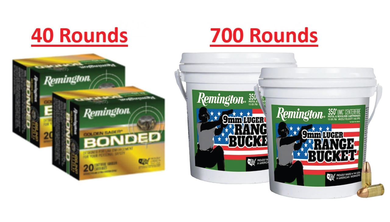 Remington 23635 124 Grain +P Bonded JHP 40rds & 115 Grain FMJ 700rds - 740 Rounds Total