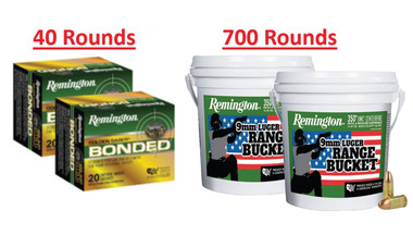 Remington 124 Grain +P Bonded JHP 40rds &amp; 115 Grain FMJ 700rds - 740 Rounds Total