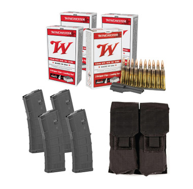 PACKAGE DEAL- WINCHESTER 5.56 ON STRIPPER CLIPS WITH TOOL (120 RDS) + 4 GEN 3 MAGPUL 30RD AR MAGS + BLACKHAWK MAG POUCH