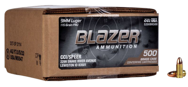 CCI 5200 Blazer Brass 9mm Luger 115 gr Full Metal Jacket 500 Bulk Pack