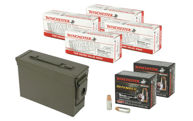 Winchester 9MM FMJ 124 GRAIN 600 RDS + Defender 9MM JHP 124GR +P 40 RDS + MILITARY AMMO CAN