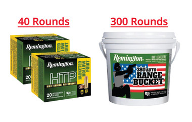 REMINGTON UMC .380 AUTO 95 GR FMJ RANGE BUCKET 300RDS & 380 AUTO 88 GRAIN HIGH TERMINAL PERFORMANCE 40RDS - 340 Rds Total