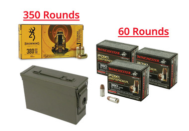 Browning 380 Auto FMJ 95gr 350rds + Winchester 380 Auto JHP 95gr 60rds + Military Ammo Can