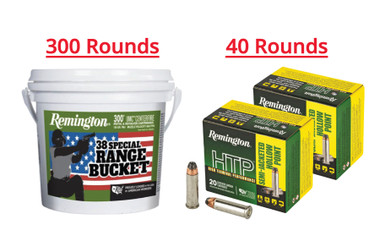 Remington Range Bucket 38 Special 130 Gr. FMJ 300 Rds. & High Terminal Performance 38 Special 110 Gr. SJHP 40 Rds. Ammunition Total of 340 Rds.