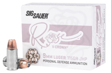 Sig Sauer Rose 9mm 115gr JHP V-Crown, Nickel Plated Self-Defense