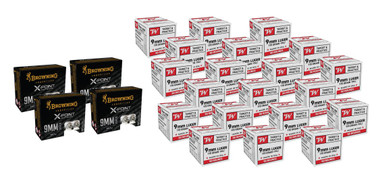 WINCHESTER 9MM LUGER 115 GRAIN FMJ (1,000 Rounds) + BROWNING X-POINT DEFENSE 9MM LUGER 147 GRAIN JHP (200 Rounds)