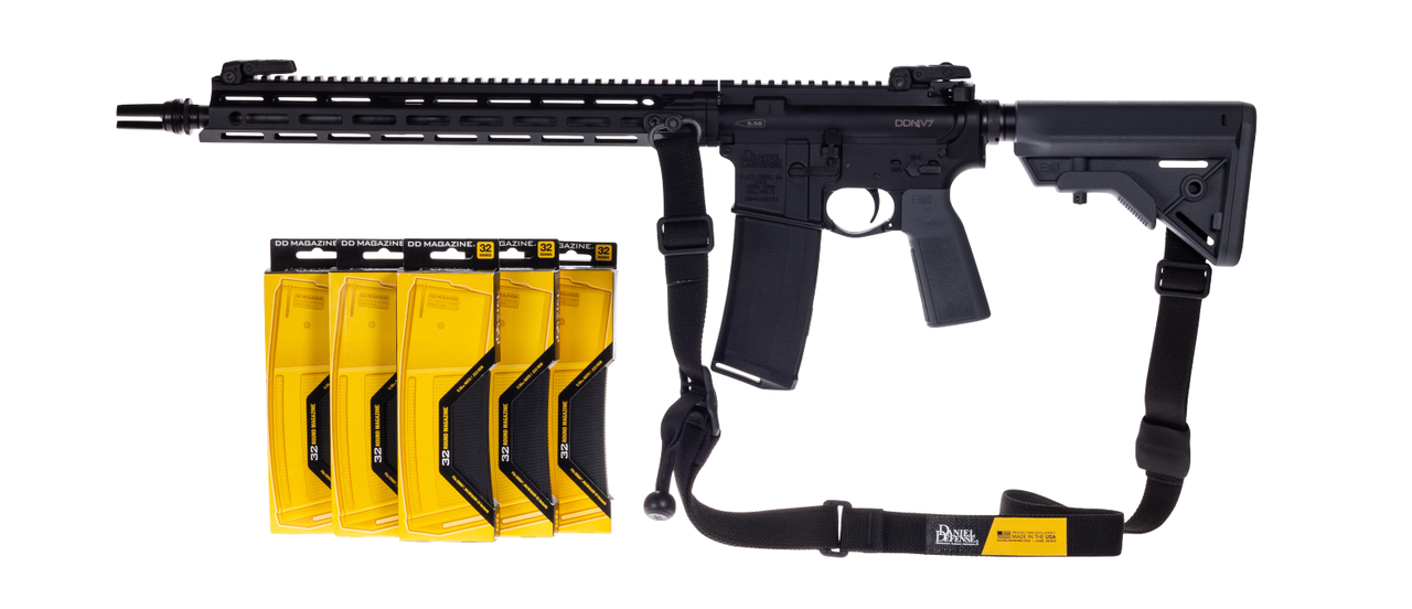 Daniel Defense SB-012 DDM4 V7 5.56, 16" Inch Rifle, Silencerco ASR Mount, Timney 2 Stage Trigger, Magpul MBUS 3 Sights, 5 Daniel Defense 32rd Mags