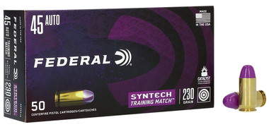 Federal Syntech Training Match 45 ACP 230 Grain Total Synthetic Jacket (TSJ) Flat Nose Ammo