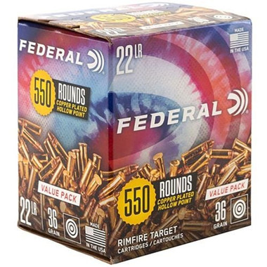 Federal Target Value Pack 22 LR 36 Grain Copper Plated Hollow Point (CPHP) Ammo, 550 Rounds