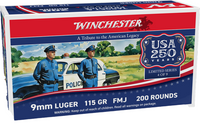 Winchester USA 9mm 115 Grain Full Metal Jacket (FMJ) Ammo, 250th Anniversary Edition