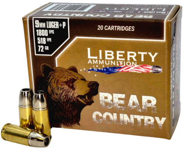 Liberty Ammunition Bear Country 9mm +P 72 Grain Hollow Point (HP) Ammo