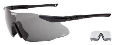 ESS EyePro ICE-2 Eyeshield Ballistic Safety Glasses, Interchangeable Clear & Smoke Gray Lenses, Black