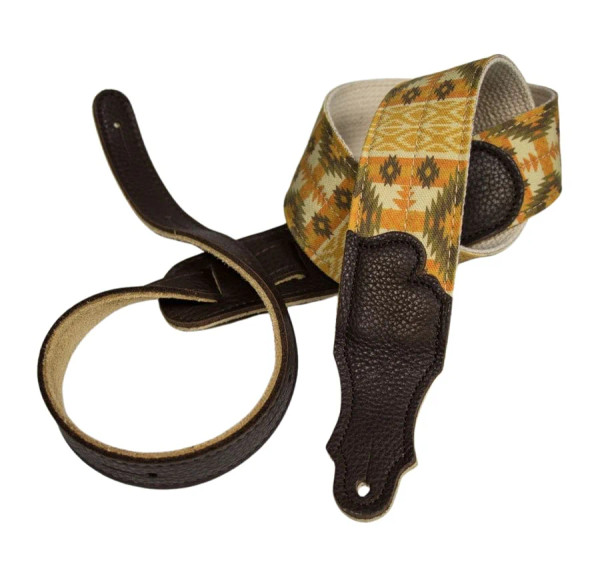 Franklin Straps CD1-GD-CH 2" Gold Old Aztec Graphic/Natural Cotton Web/Chocolate Ends