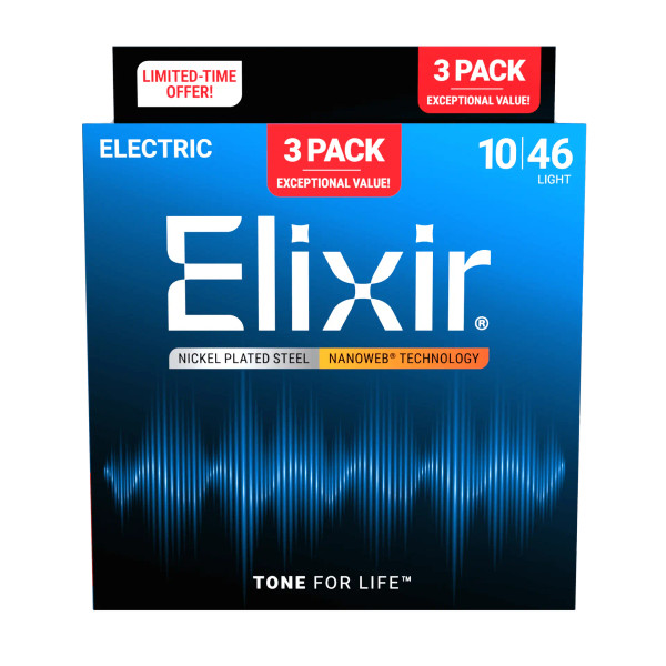 Elixir E12052 3 Pack Nanoweb 10-46 Electric Light Gauge