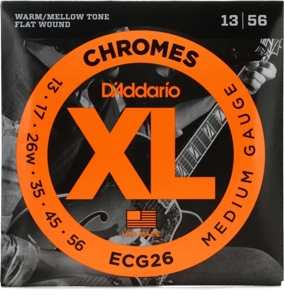 D'Addario ECG26 XL Chromes Flatwound Electric Guitar Strings 13-56 Medium