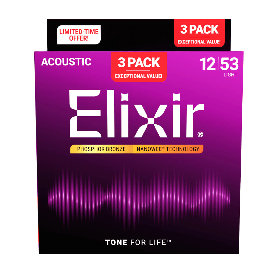 Elixir E16052 3 Pack Nanoweb Phosphor Bronze Acoustic 12-53