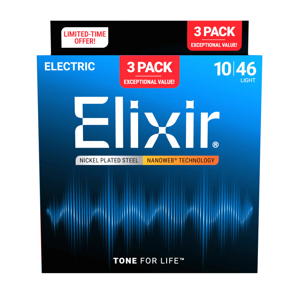 Elixir E12052 3 Pack Nanoweb 10-46 Electric Light Gauge