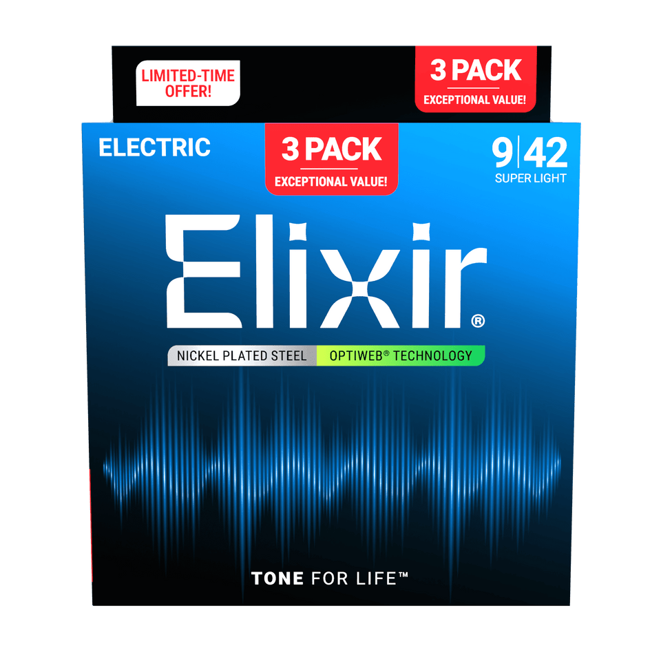 Elixir E19002 3 Pack Optiweb 9-42 Electric Super Light Gauge