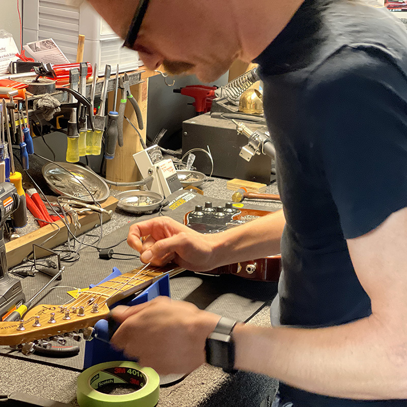 Guitar repair workbench at RFGE