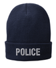 Fleece Lined Navy knit cap12 inch with Police in Tear Drop Thread