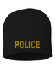 Black knit cap 8 inch with Police in Marine Gold Thread