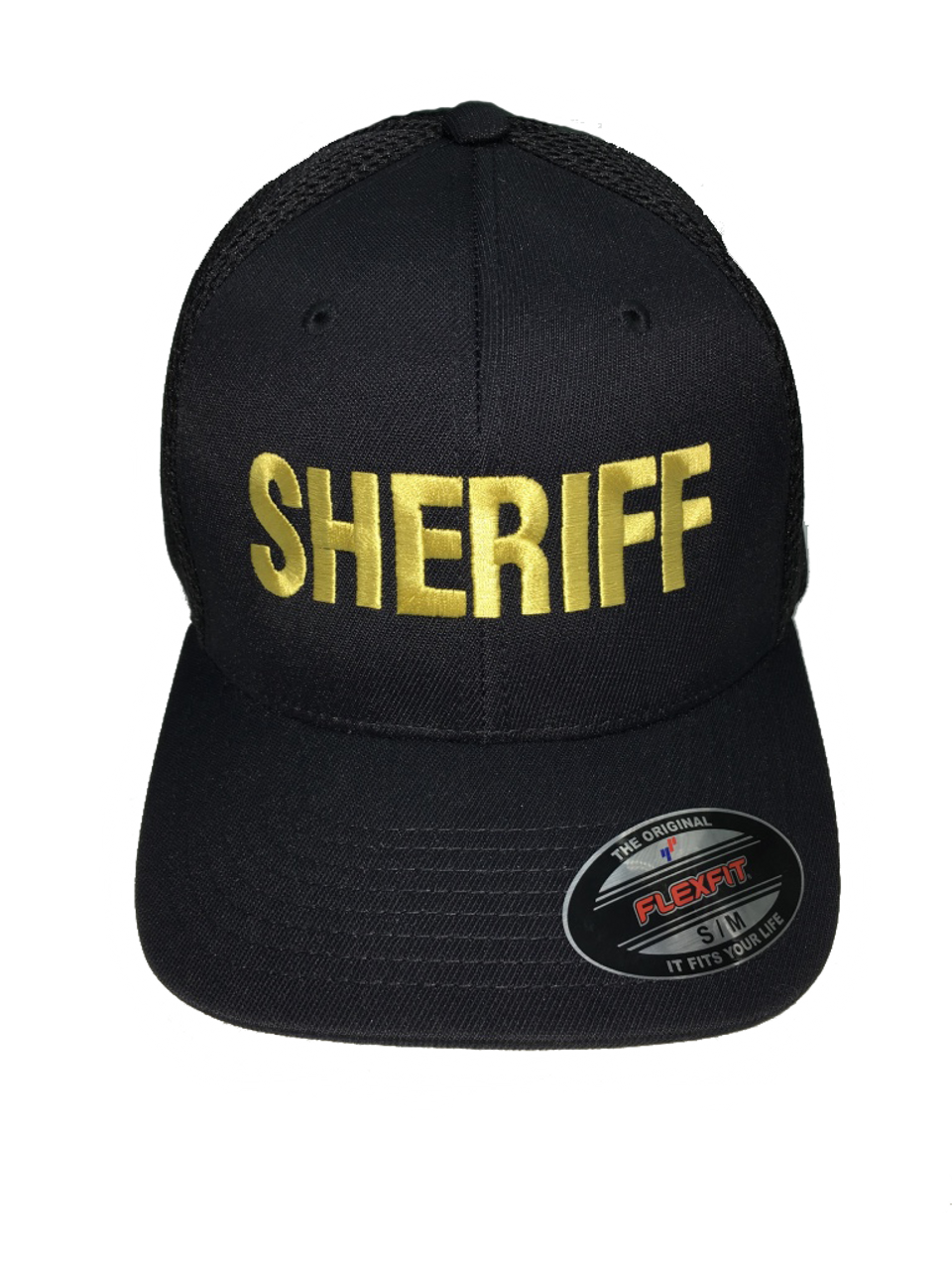 "Sheriff" Cap Front In Marine Gold Thread on Black 