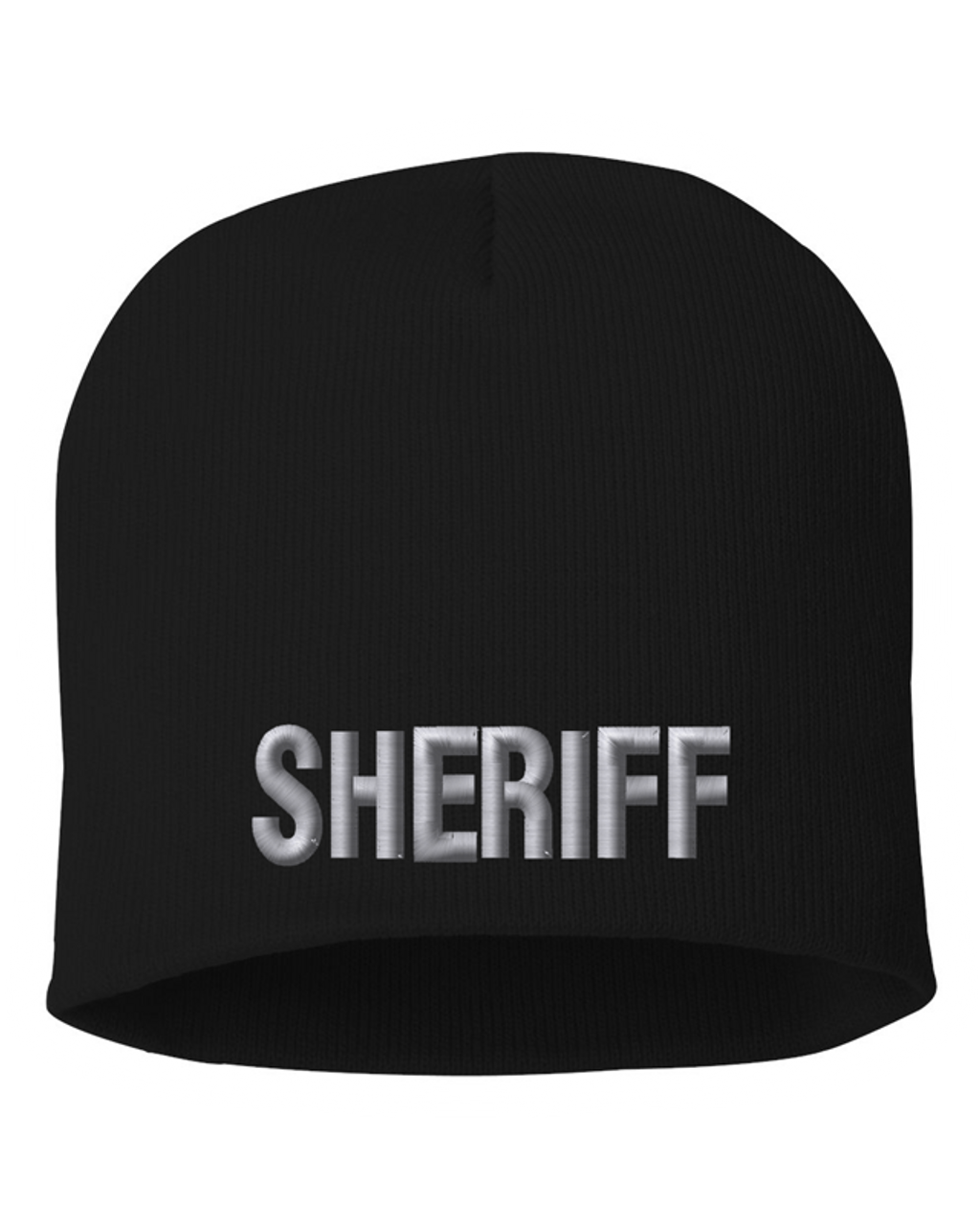 Black knit cap 8 inch with Sheriff in Tear Drop Thread