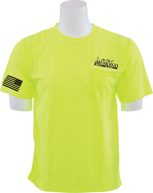 MSK-DPW-9006-SS-SG-SCR-WP: Safety Green Short Sleeve, T-Shirt with Pocket