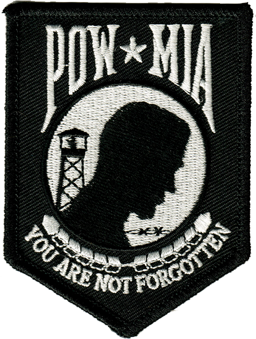 PTCH-POW-BlkWh-2.5-3.5: POW-MIA 2.5"x3.5" Black w/White Letters