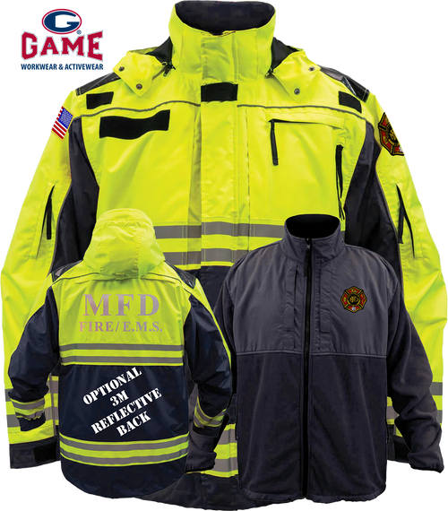 MKFD-3555-HV-NVY: 3-in-1 Hi-Viz Navy Rescue Jacket w/Inner Liner Fleece Jacket
