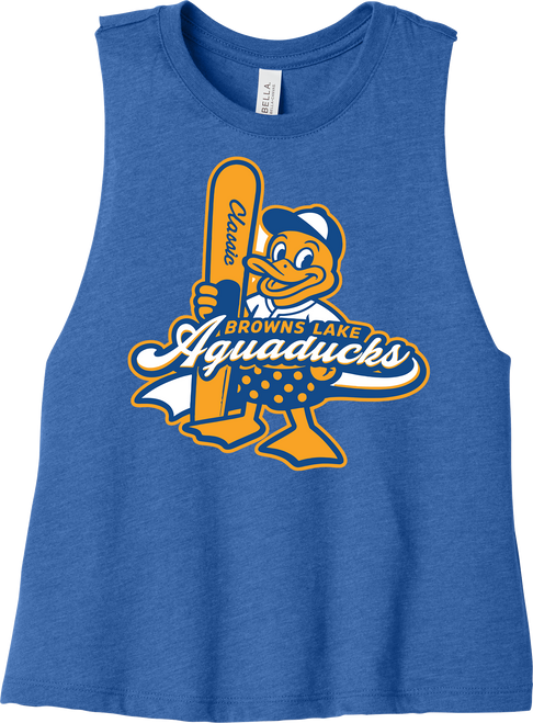 AQD-BC6682-RYL-CD-SCR: Heather Royal Women’s "Classic Duck" Racerback Cropped Tank