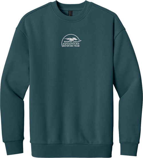 AQD-DT6154-EMB-CYN: Deep Cyan Heavyweight Fleece Crew