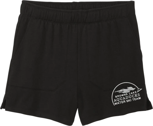 AQD-DT1309-EMB-BLK: Women's Black Perfect Tri Fleece Short
