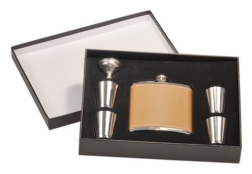 FSK655 - 6 oz. Leather Flask Set in Black Presentation Box
