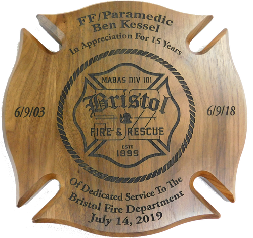 LSR-PLQ-SOL-MALT: Solid Walnut Maltese with Direct Laser Engraving