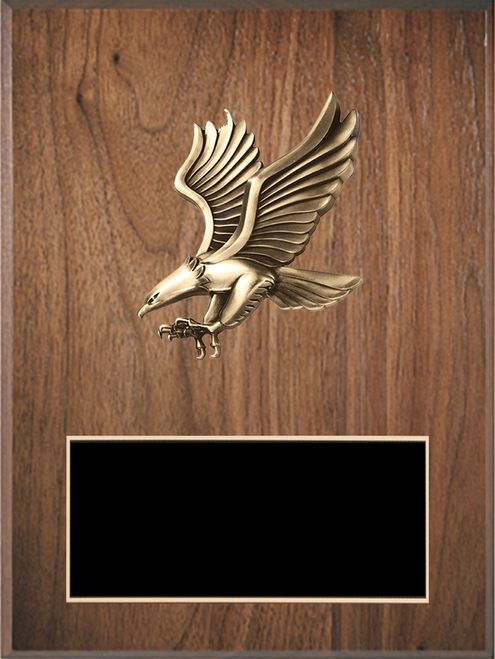 LSR-PLQ-SOL-PC50B: Solid Wood w/Laser Engraved Black Brass Plate & Eagle Casting