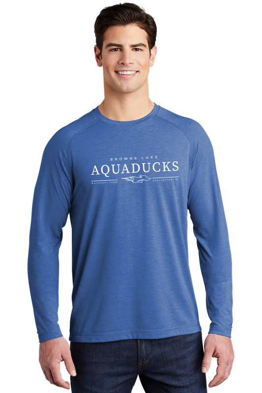 AQD-ST400LS-SCR: Royal Blue Long Sleeve Tri-Blend Wicking Raglan Tee