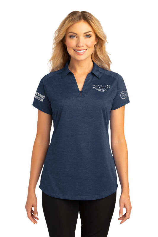 AQD-L574-EMB-BT-OPS: (Boat OPS Only) Ladies Digi Navy Heather Performance Polo 