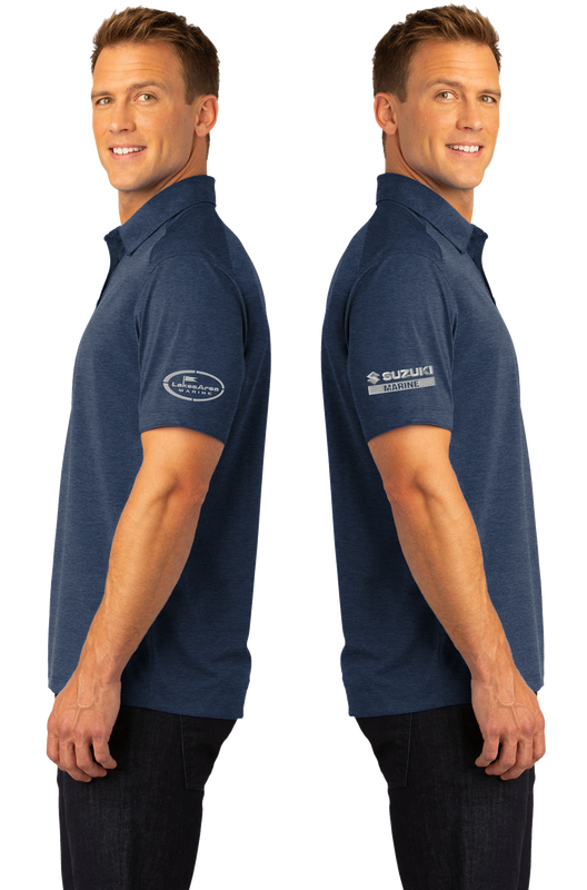 AQD-K574-EMB-BT-OPS: (Boat OPS Only) Mens Digi Navy Heather Performance Polo 