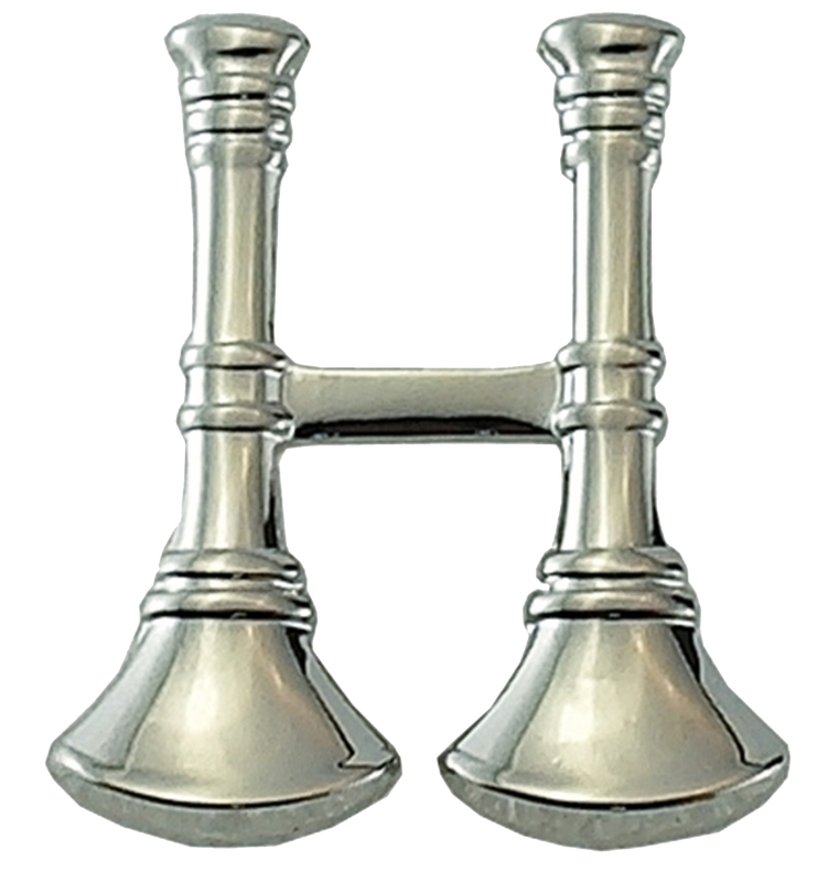 PIN-4444N-Nickel: 1-Pair of Nickel plated Fire Captain 2 Parallel Bugles, with 2 Post & Clutch mounting, .75 in tall